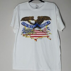 Vtg Fruit Of The Loom T-shirt Men L God Bless America Patriotic Eagle 90s
